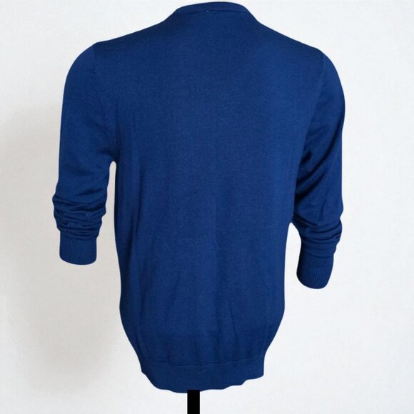 NWOT JOHN HENRIC (MED) Sweden 100 Merino V-Neck Navy Marl Pattern Sweater - Picture 5 of 9